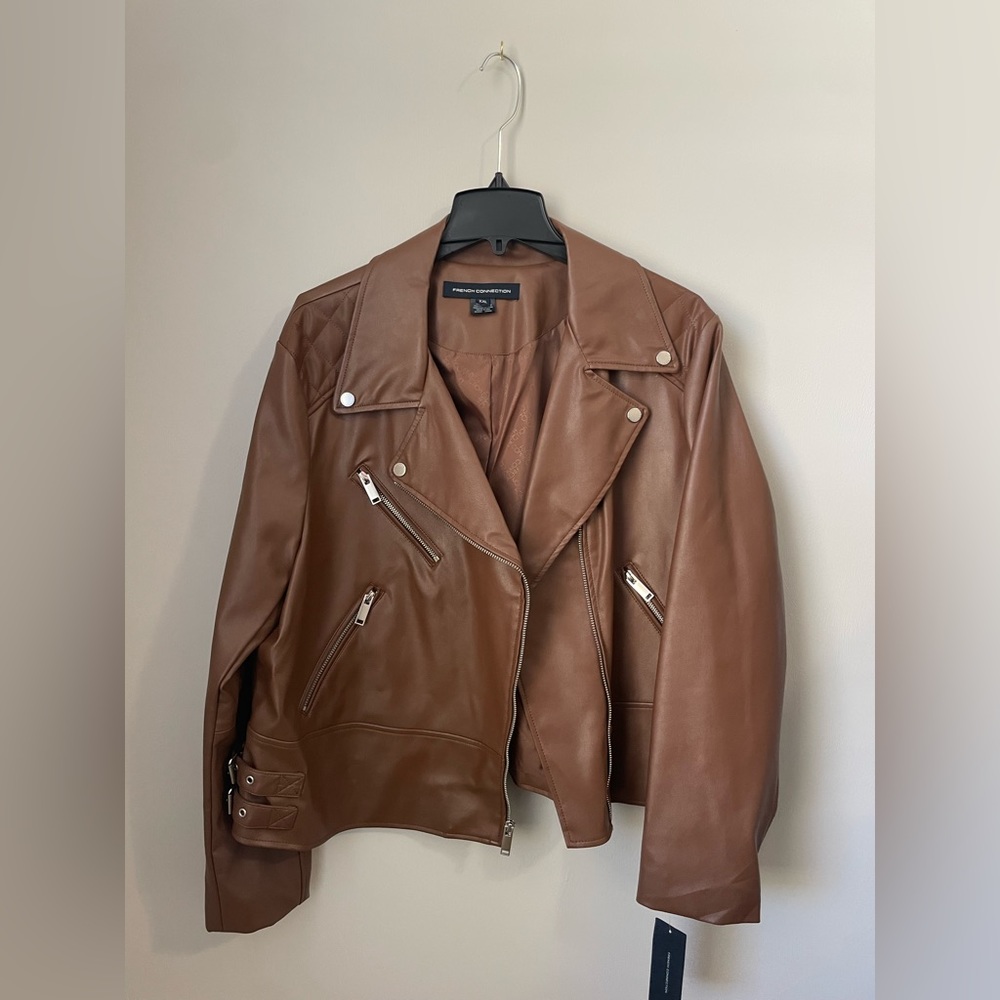 French Connection Luggage Moto Faux Leather Jacket Size XXL